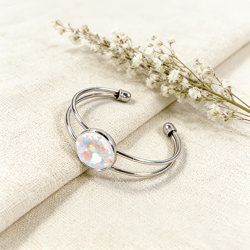 Adjustable Opening Bracelet with Round Time Gem Inlay